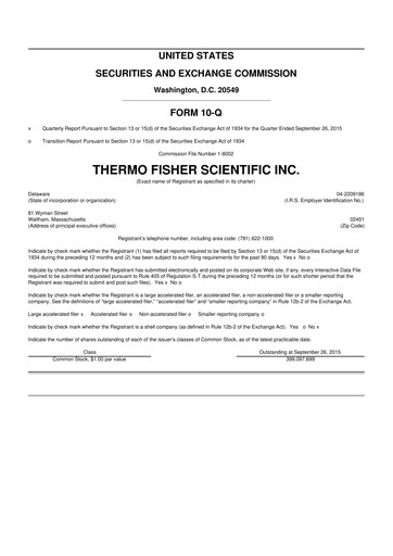 Thumbnail Thermo Fisher Scientific 10-Q Quarterly Report FY2015 
