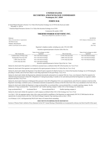 Thumbnail Thermo Fisher Scientific 10-K Annual Report 2016