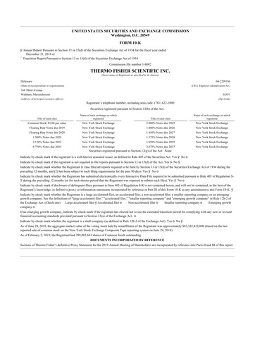 Thumbnail Thermo Fisher Scientific 10-K Annual Report 2018