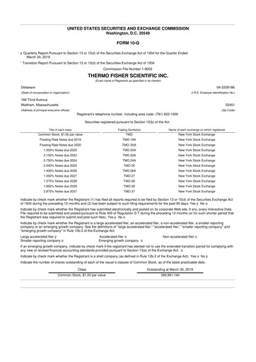 Thumbnail Thermo Fisher Scientific 10-Q Quarterly Report FY2019 