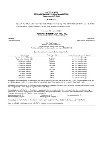 Thumbnail Thermo Fisher Scientific 10-Q Quarterly Report FY2019 