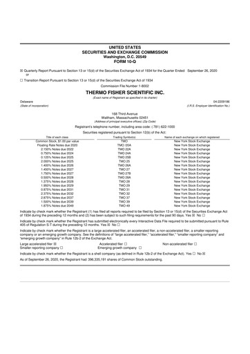 Thumbnail Thermo Fisher Scientific 10-Q Quarterly Report FY2020 