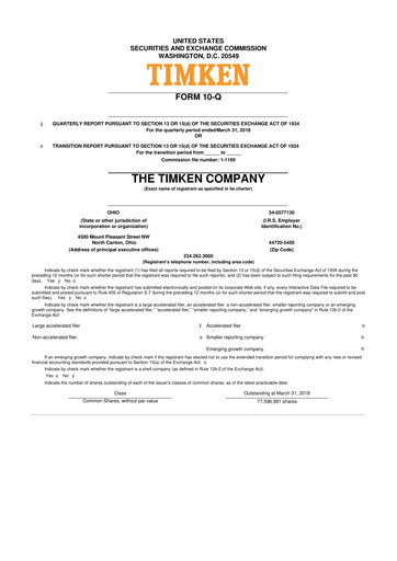 Thumbnail Timken Company
 10-Q Quarterly Report FY2018 