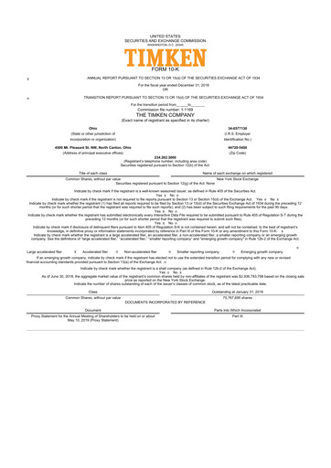 Thumbnail Timken Company
 10-K Annual Report 2018