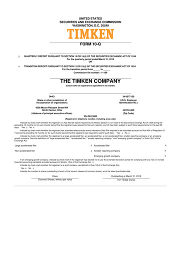 Thumbnail Timken Company
 10-Q Quarterly Report FY2019 