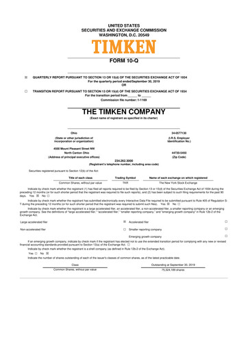 Thumbnail Timken Company
 10-Q Quarterly Report FY2019 
