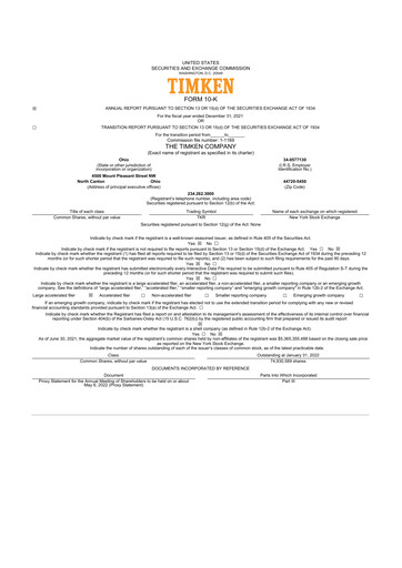 Thumbnail Timken Company
 10-K Annual Report 2021