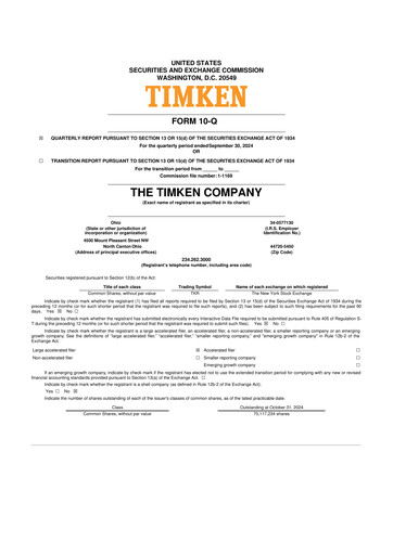 Thumbnail Timken Company
 10-Q Quarterly Report FY2024 