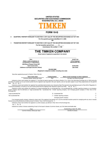 Thumbnail Timken Company
 10-Q Quarterly Report FY 