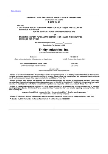 Miniature Trinity Industries
 10-Q Rapport trimestriel 2013 