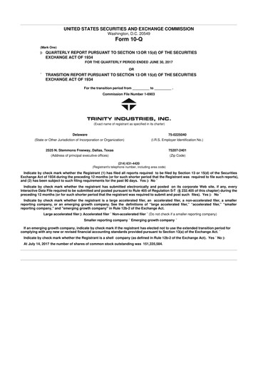 Miniature Trinity Industries
 10-Q Rapport trimestriel 2017 