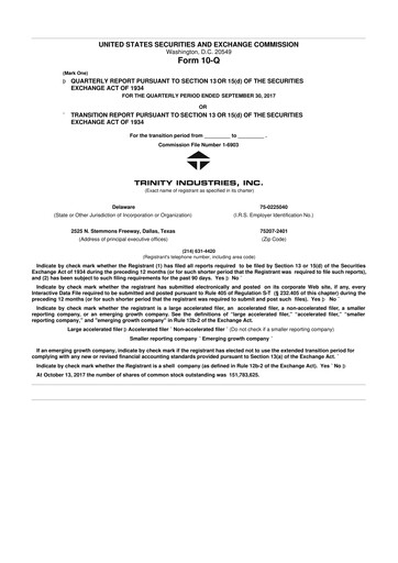 Miniature Trinity Industries
 10-Q Rapport trimestriel 2017 