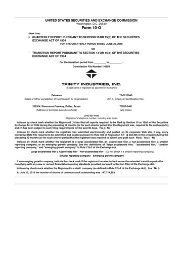 Miniature Trinity Industries
 10-Q Rapport trimestriel 2018 