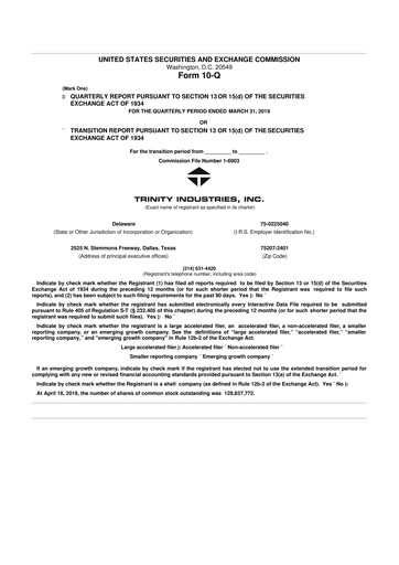 Miniature Trinity Industries
 10-Q Rapport trimestriel 2019 