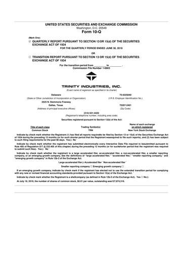 Miniature Trinity Industries
 10-Q Rapport trimestriel 2019 