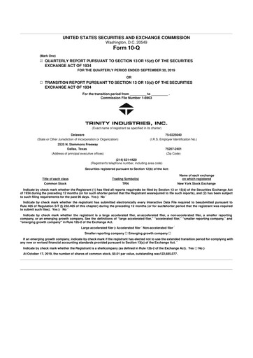 Miniature Trinity Industries
 10-Q Rapport trimestriel 2019 