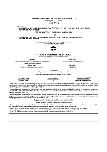 Miniature Trinity Industries
 10-Q Rapport trimestriel 2020 