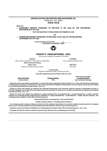 Miniature Trinity Industries
 10-Q Rapport trimestriel 2020 