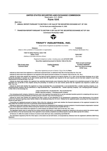 Miniature Trinity Industries
 10-K Rapport annuel 2025