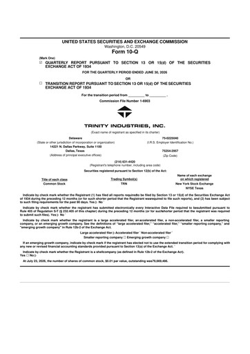 Miniature Trinity Industries
 10-Q Rapport trimestriel 2026 