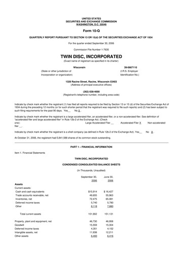 Thumbnail Twin Disc
 10-Q Quarterly Report FY 