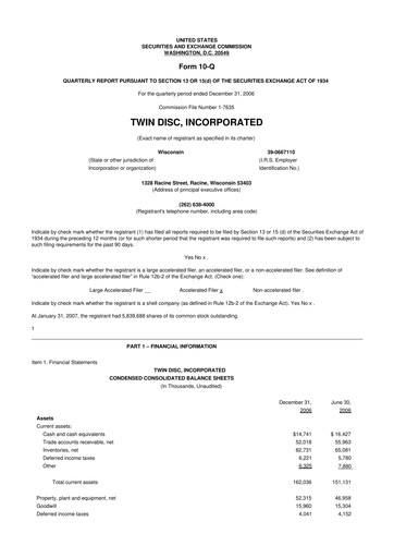 Thumbnail Twin Disc
 10-Q Quarterly Report FY 