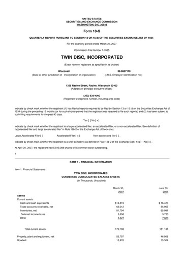 Thumbnail Twin Disc
 10-Q Quarterly Report FY 