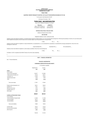 Thumbnail Twin Disc
 10-Q Quarterly Report FY 