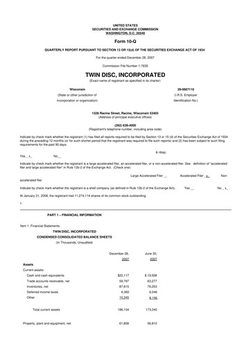 Thumbnail Twin Disc
 10-Q Quarterly Report FY 