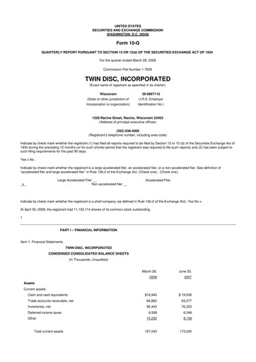 Thumbnail Twin Disc
 10-Q Quarterly Report FY 