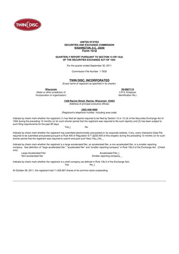 Thumbnail Twin Disc
 10-Q Quarterly Report FY2012 