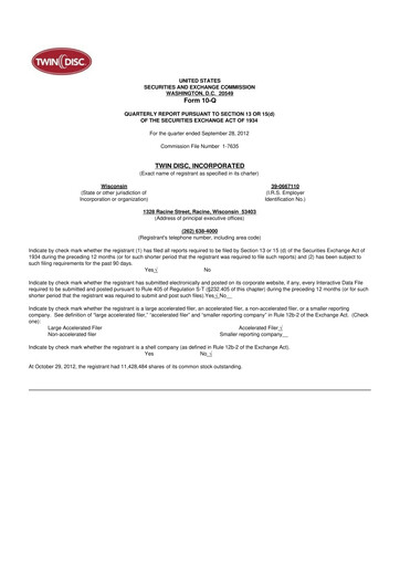 Thumbnail Twin Disc
 10-Q Quarterly Report FY2013 