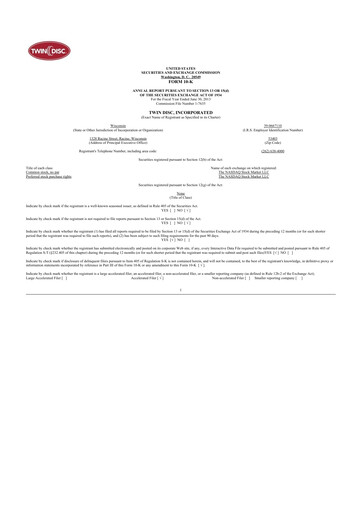 Thumbnail Twin Disc
 10-K Annual Report 2013