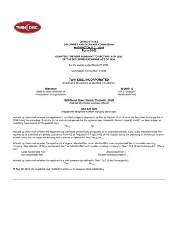 Thumbnail Twin Disc
 10-Q Quarterly Report FY2015 