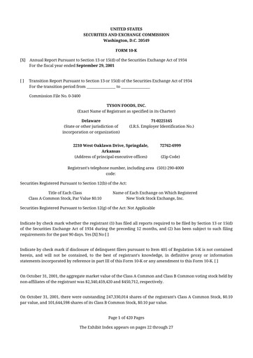 Thumbnail Tyson Foods
 10-K Annual Report 