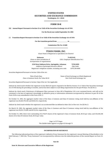 Thumbnail Tyson Foods
 10-K Annual Report 