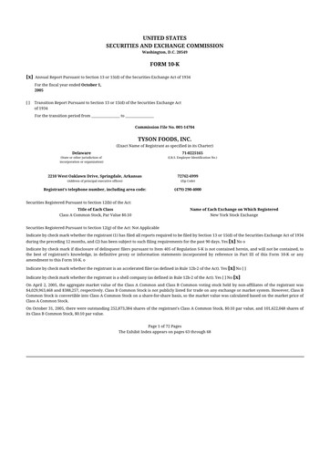 Thumbnail Tyson Foods
 10-K Annual Report 