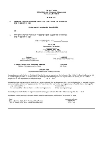 Thumbnail Tyson Foods
 10-Q Quarterly Report FY 