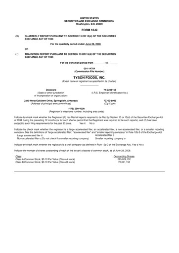Thumbnail Tyson Foods
 10-Q Quarterly Report FY 