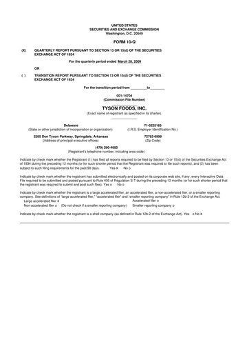 Thumbnail Tyson Foods
 10-Q Quarterly Report FY 