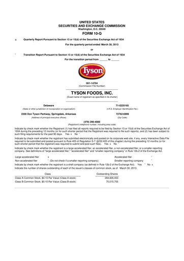 Vorschaubild Tyson Foods
 10-Q Quartalsbericht 2013 