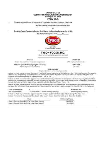 Vorschaubild Tyson Foods
 10-Q Quartalsbericht 2014 