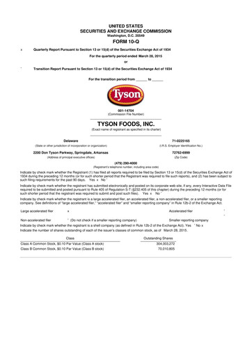 Vorschaubild Tyson Foods
 10-Q Quartalsbericht 2015 