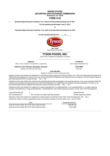 Vorschaubild Tyson Foods
 10-Q Quartalsbericht 2015 