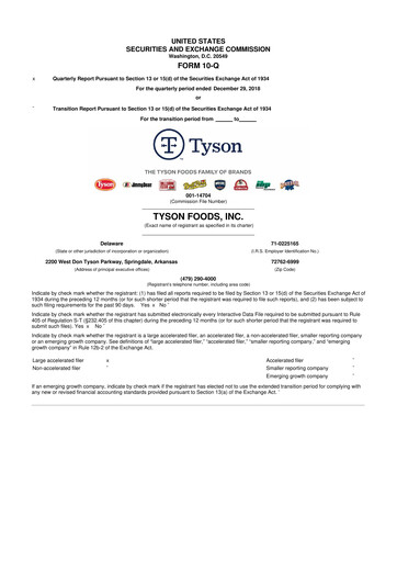 Vorschaubild Tyson Foods
 10-Q Quartalsbericht 2019 