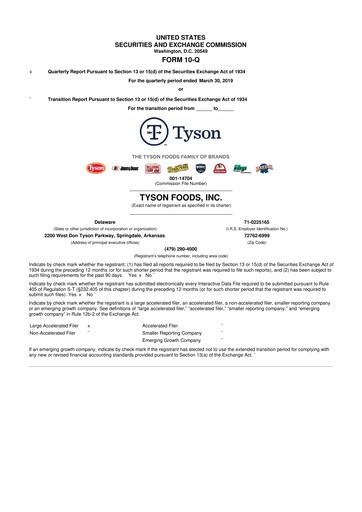 Vorschaubild Tyson Foods
 10-Q Quartalsbericht 2019 