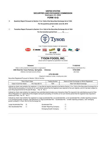 Vorschaubild Tyson Foods
 10-Q Quartalsbericht 2019 