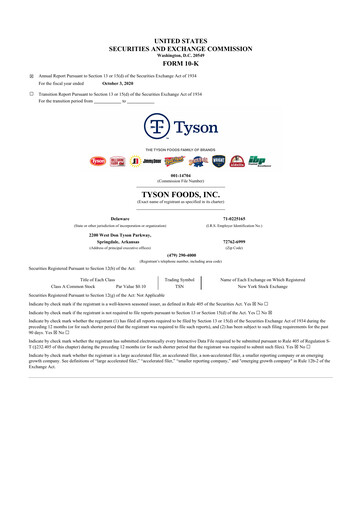 Thumbnail Tyson Foods
 10-K Annual Report 2020