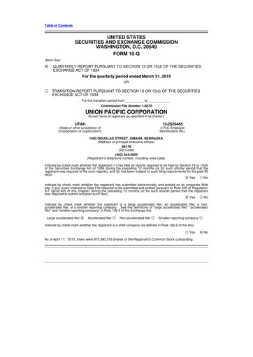 Thumbnail Union Pacific Corporation 10-Q Quarterly Report FY2015 