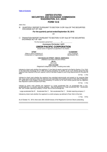 Thumbnail Union Pacific Corporation 10-Q Quarterly Report FY2015 